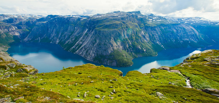Norway Mountain Vibrant Landscape Trolltunga Odda Fjord Norge Hi
