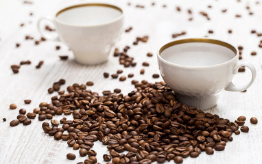 Cup and coffee beans