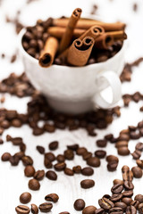 Cinnamon sticks and coffee beans