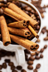 Cinnamon sticks and coffee beans