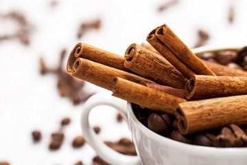 Cinnamon sticks and coffee beans