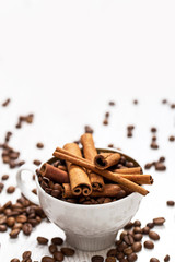 Cinnamon sticks and coffee beans