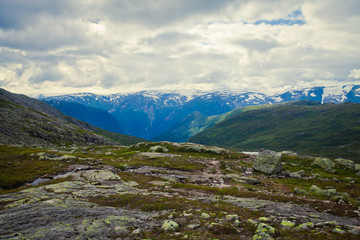 Norway Mountain Vibrant Landscape Trolltunga Odda Fjord Norge Hi © tsuguliev