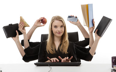 busy woman at her desk