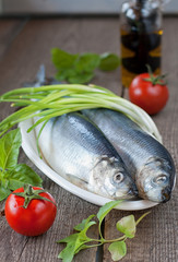 Salted herring  with green onion and tomatoes