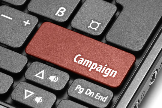 Campaign. Red hot key on computer keyboard