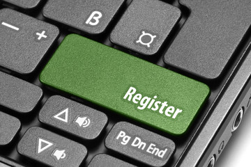 Register. Green hot key on computer keyboard