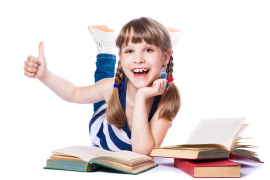 Girl Reading A Book On White Background