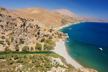 Fototapeta premium View from the hill on the beach Preveli, Crete