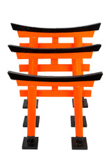 Three of orange Torii from Japan on white background, isolated