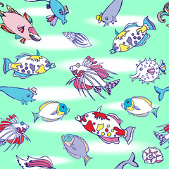 Seamless pattern  with color fishes and water
