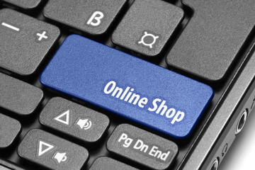 Online Shop. Blue hot key on computer keyboard