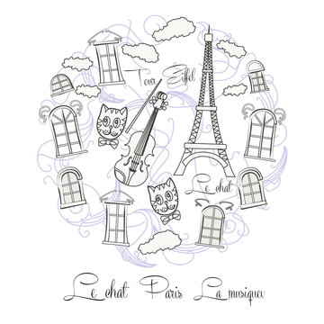 Black and white background with  Tour Eiffel