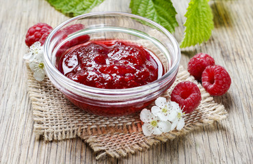 Bowl of raspberry jam