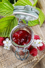 Bowl of raspberry jam