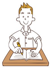 勉強する学生（夏服）