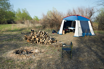Campfire and tent