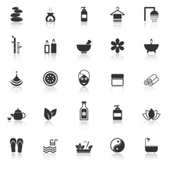 Spa icons with reflect on white background