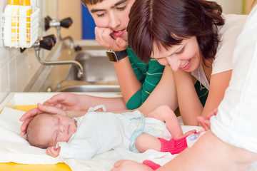 Fototapeta na wymiar sleeping newborn baby in the hospital