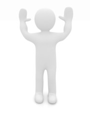 3d man isolated on white. Series: morning exercises - hands up