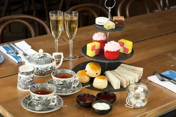 Deurstickers Champagne Afternoon Tea with Scones, Sandwhiches and Cakes © Fanfare Photography