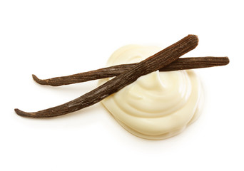 Vanilla pods and cream isolated