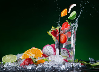 Fresh fruit cocktail in freeze motion splashing