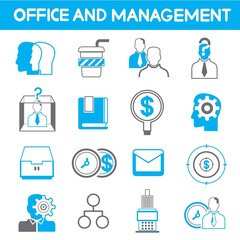 office and management icons, blue theme color