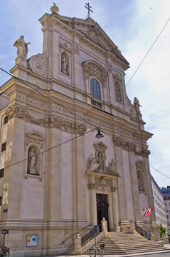 Exterior and architecture of Dominican church in Vienna