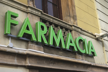 Farmacia sign in Barcelona. Spain