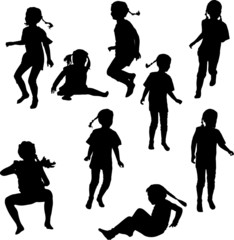 nine child silhouettes collection isolated on white