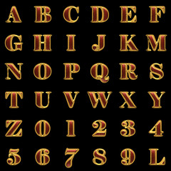 golden alphabet with red wood