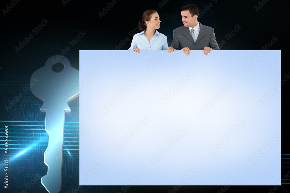 Poster composite image of business partners showing card