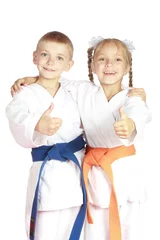 Fotobehang Vechtsport In karategi tonen atleten duim super  © andreyfire