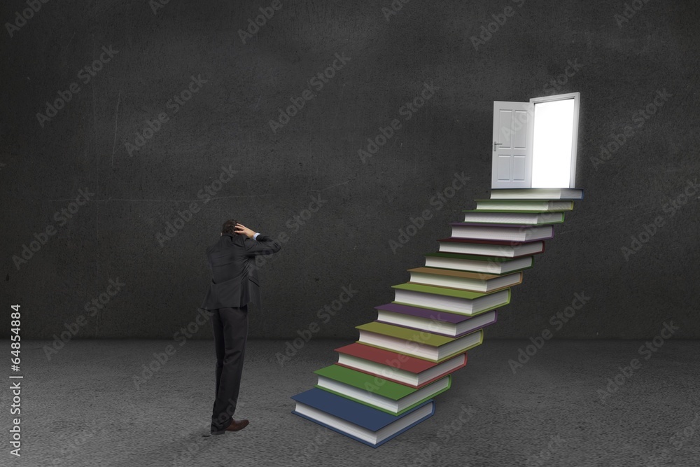 Poster composite image of stressed businessman with hands on head