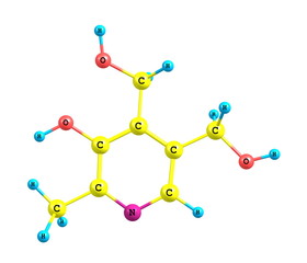 Pyridoxine (vitamin B6) molecular structure on white background