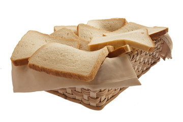 Sliced white bread in a basket