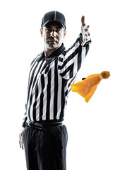 american football referee throwing yellow flag silhouettes