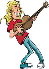 Cartoon rock singer with guitar.