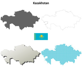 Kazakhstan blank outline map set