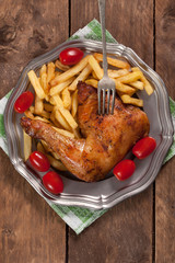 Roasted chicken leg.
