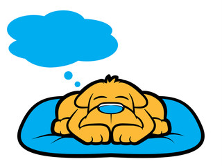 Cartoon puppy sleeping and thinking with thought bubble