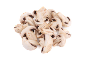 Bunch of white mushrooms close up.