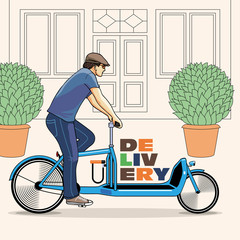 cyclist courier riding a cargo bike
