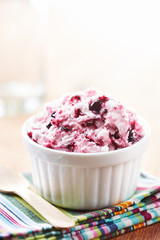 Blueberry ice cream in a bowl