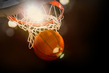 Basketball scoring basket at a sports arena