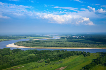 Forest river in summer, top view