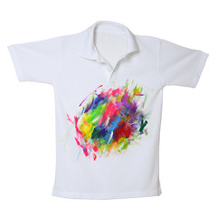 Dirty color on white polo shirt isolated on white background