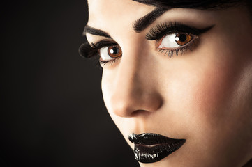 Beauty Model Face with Black Makeup