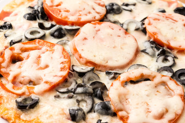 Classic Italian Pizza With Tomatoes, Olives And Ham